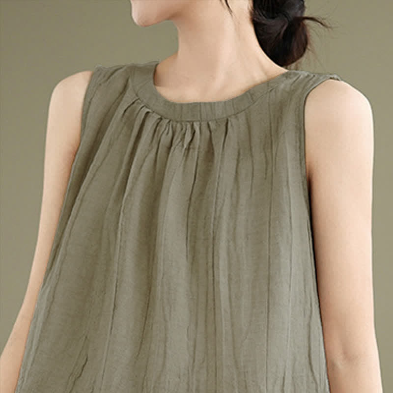 Buddha Stones Summer Wrinkles Simple Design Crew Neck Women's Sleeveless Vest Waistcoat - image 4