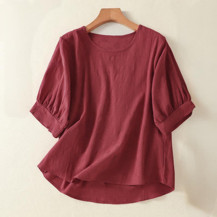 Buddha Stones Plain Crew Neck Design Women's Loose Short Sleeves T-Shirt - FireBrick - US8-10，UK/AU12-14，EU40-42 (2XL) - image 12
