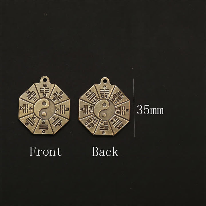Buddha Stones Vintage Brass Bagua Pi Xiu Five Emperor Coins Pendant Protection Yin Yang Keychains - image 14