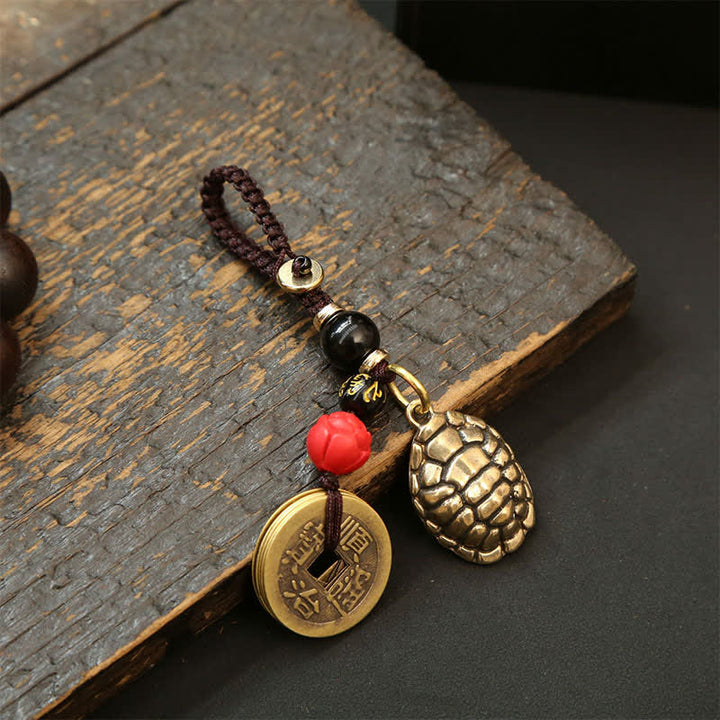 Buddha Stones Brass Turtle Pi Xiu Five Emperor Coins Protection Keychains - Turtle Five Emperor Coins - image 16