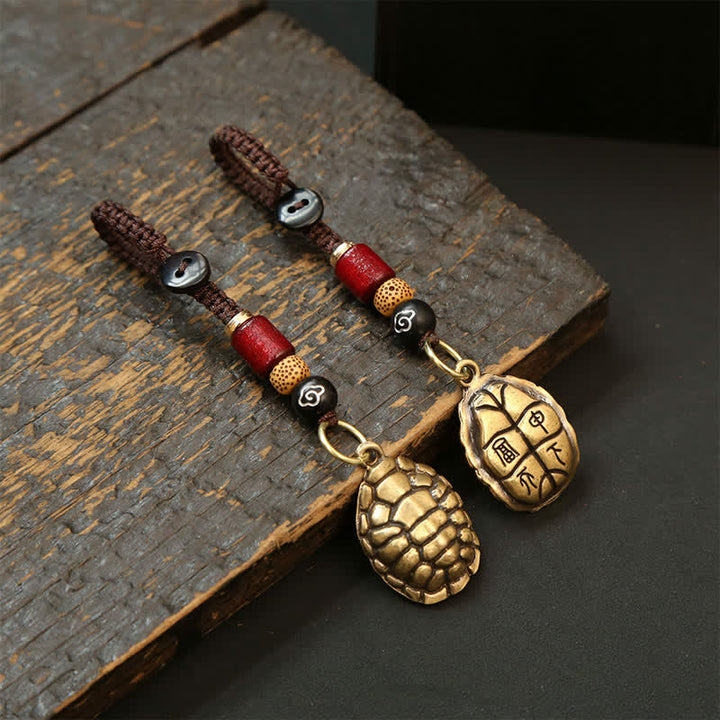 Buddha Stones Brass Turtle Pi Xiu Five Emperor Coins Protection Keychains - image 12