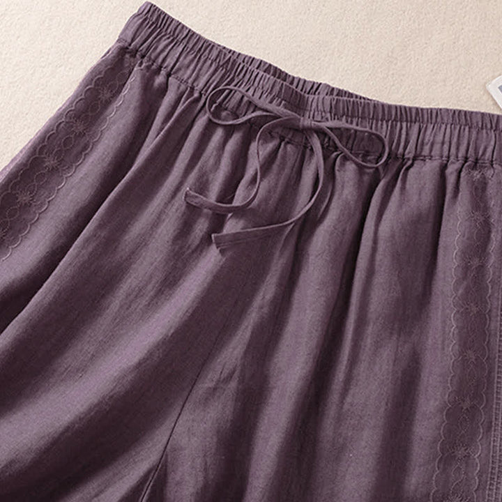Buddha Stones Casual Floral Embroidery Pattern Drawstring Women's Shorts With Pockets - image 2