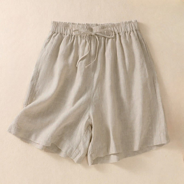 Buddha Stones Casual Floral Embroidery Pattern Drawstring Women's Shorts With Pockets - Beige - US8-10，UK/AU12-14，EU40-42 (2XL) - image 9