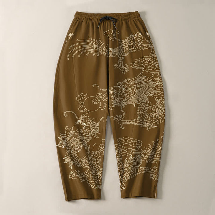 Buddha Stones Pure Cotton Imperial Dragon Pattern Drawstring Men's Tapered Pants With Pockets - image 13