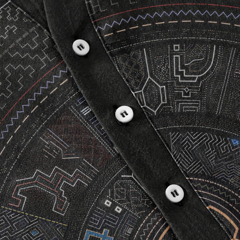Buddha Stones Cotton Tribal Mandala Pattern Men's Short Sleeve Half Button Shirt - image 3