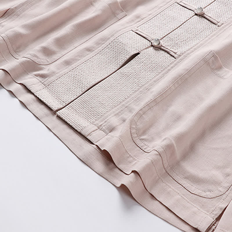 Buddha Stones 2Pcs Spring Tang Style Mandarin Collar Frog Button Solid Long Sleeve Shirt Pants Men's Meditation Cloth With Pockets - image 6