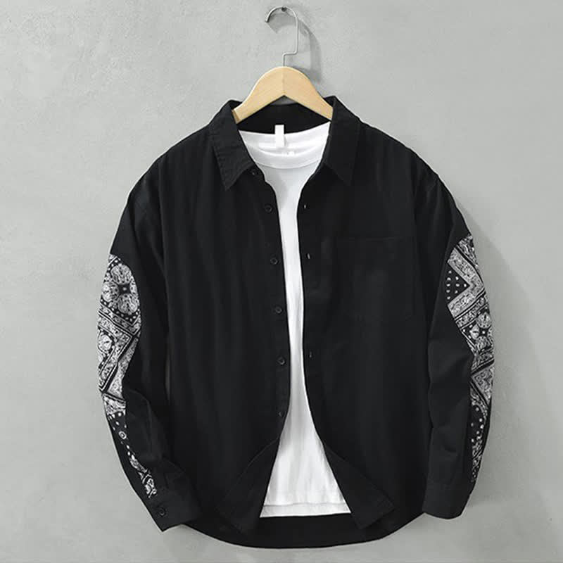 Buddha Stones Fall Casual Vintage Button-Up Paisley Cotton Men's Long Sleeve Shirts With Patch Pocket - Black - US/UK/AU42，EU52 (3XL) - image 0