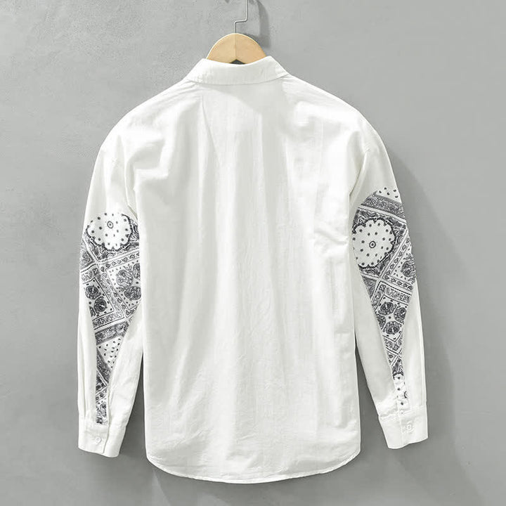 Buddha Stones Fall Casual Vintage Button-Up Paisley Cotton Men's Long Sleeve Shirts With Patch Pocket - image 7