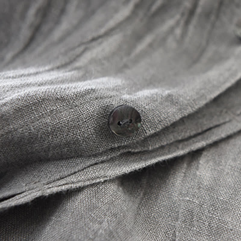 Buddha Stones Spring Casual Button-Up Solid Linen Men's Long Sleeve Shirts - image 9