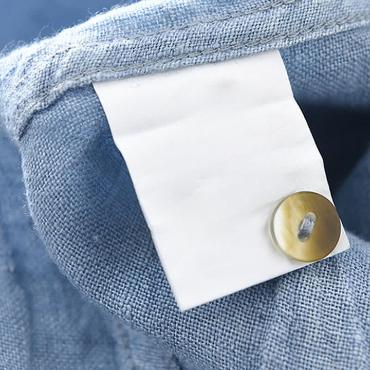 Buddha Stones Spring Casual Button-Up Solid Linen Men's Long Sleeve Shirts - image 18