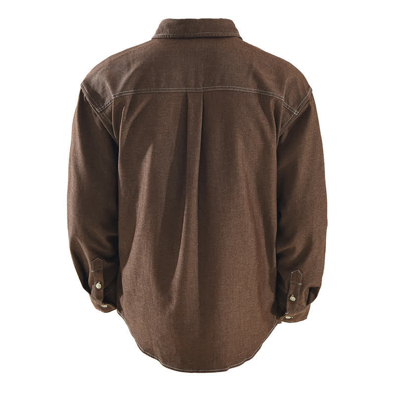 Buddha Stones Fall Casual Solid Men's Long Sleeve Shirts With Patch Pocket - image 1