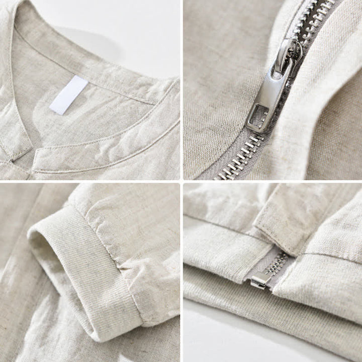 Buddha Stones Spring Summer Casual Minimalist Mandarin Collar Zipper Design Solid Men's Jacket With Pockets - image 3