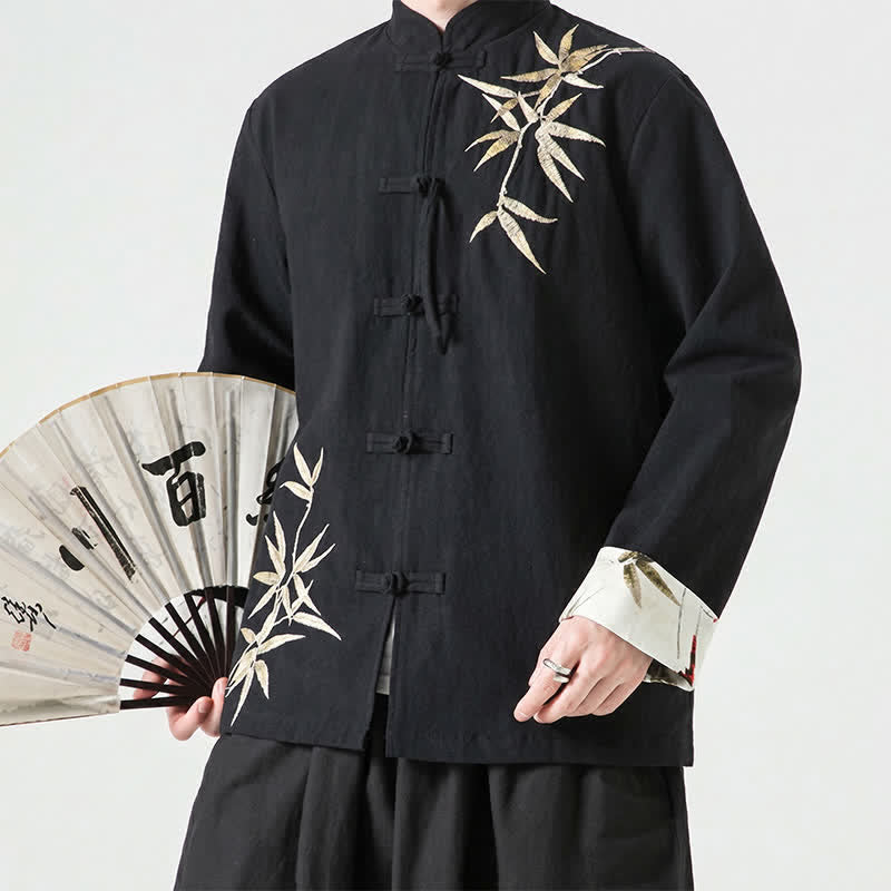 Buddha Stones Fall Winter Tang Style Vintage Frog Button Bamboo Cotton Linen Men's Jacket - image 20
