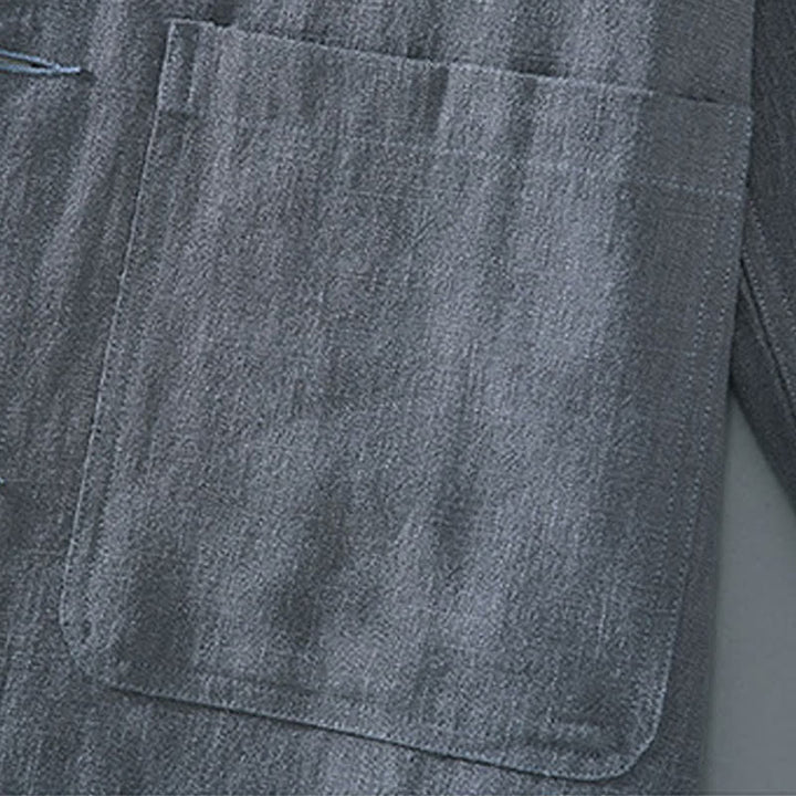 Buddha Stones Fall Casual Minimalist Solid Buttons Ramie Men's Jacket With Pockets - image 8