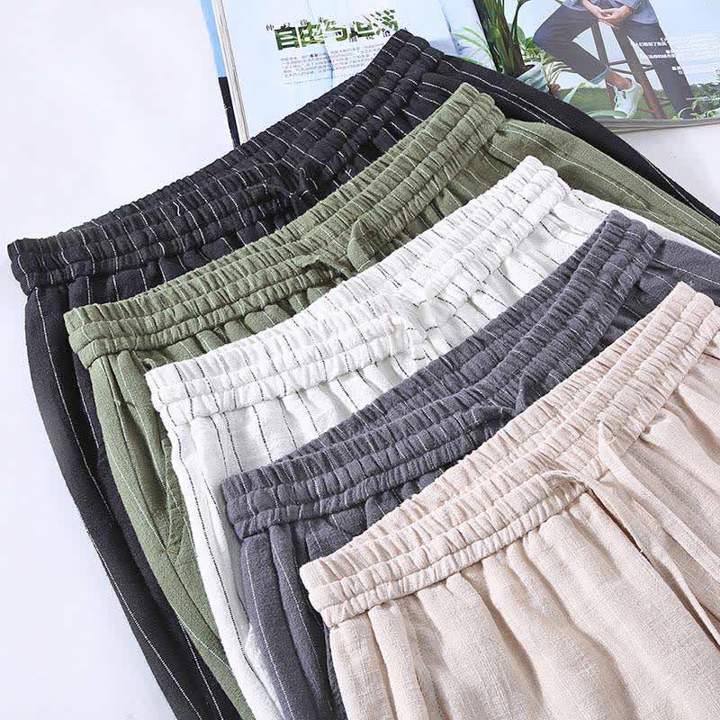 Buddha Stones Spring Summer Casual Drawstring Striped Cropped Pants Men's Tapered Pants With Pockets - image 13