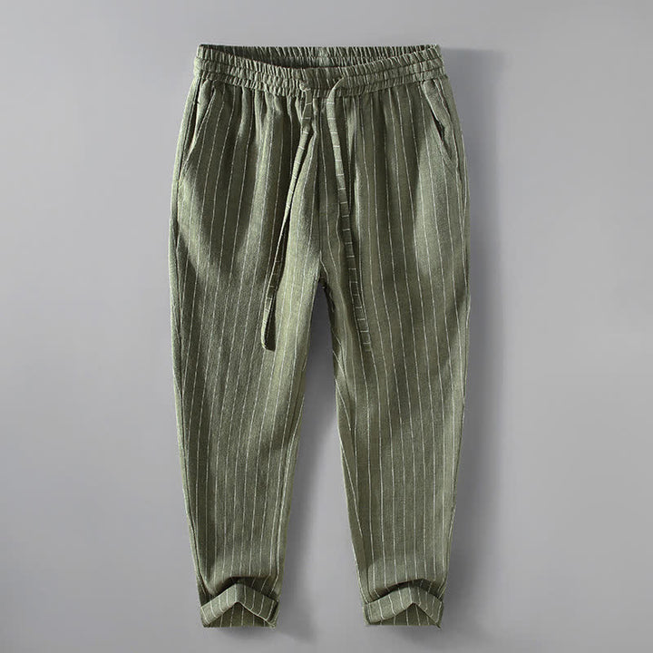 Buddha Stones Spring Summer Casual Drawstring Striped Cropped Pants Men's Tapered Pants With Pockets - OliveDrab - US/UK/AU42，EU52 (3XL) - image 11