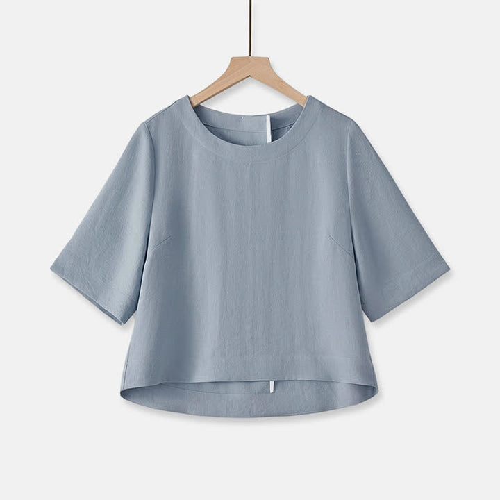 Buddha Stones Summer Casual Minimalist Crew Neck Solid Cropped Women's Short  Sleeve T-Shirts - LightSteelBlue - US12, UK/AU16, EU44 (2XL) - image 15