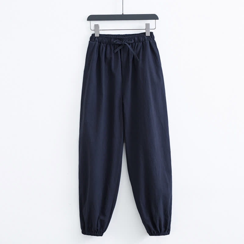 Buddha Stones Solid Color Cotton Casual Men's Harem Pants With Pockets - MidnightBlue - US/UK/AU44，EU54 (4XL) - image 7