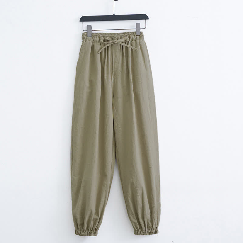 Buddha Stones Solid Color Cotton Casual Men's Harem Pants With Pockets - DarkKhaki - US/UK/AU44，EU54 (4XL) - image 6