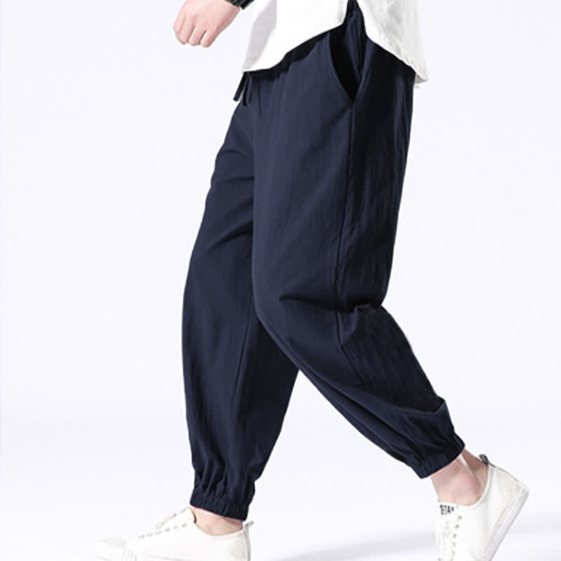 Buddha Stones Solid Color Cotton Casual Men's Harem Pants With Pockets - image 8