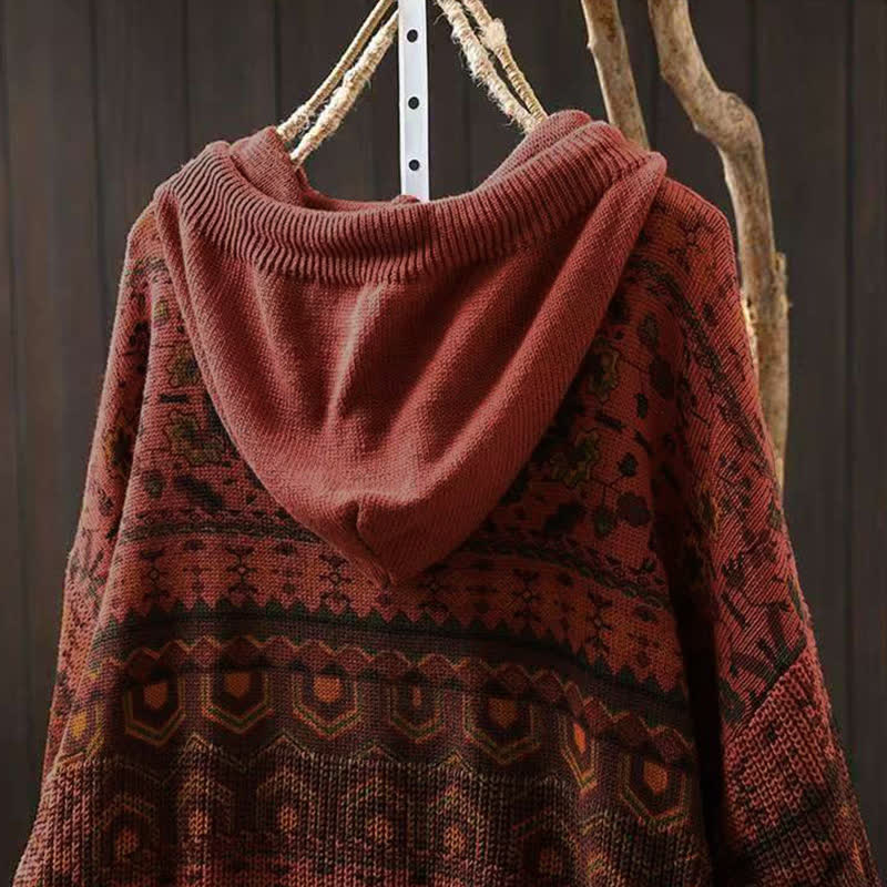 Buddha Stones Fall Striped Geometric Flowers Cotton Women's Long Sleeve Pullover Knitted Hoodie - image 5
