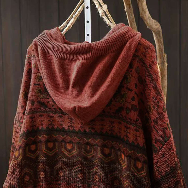 Buddha Stones Fall Striped Geometric Flowers Cotton Women's Long Sleeve Pullover Knitted Hoodie - image 5