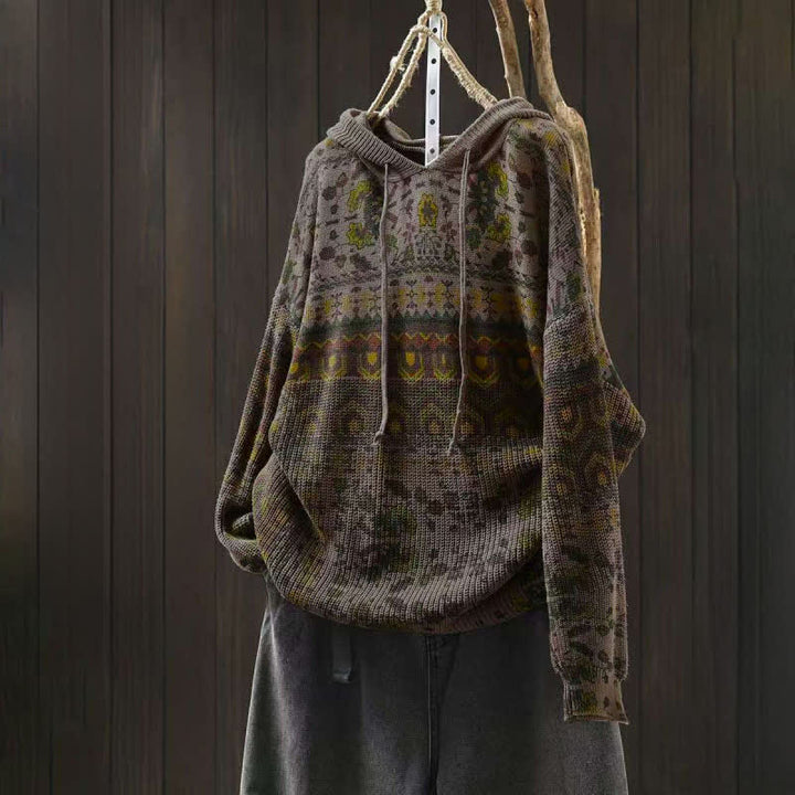 Buddha Stones Fall Striped Geometric Flowers Cotton Women's Long Sleeve Pullover Knitted Hoodie - DarkKhaki - US4-6，UK/AU8-10，EU36-38 (F) - image 12