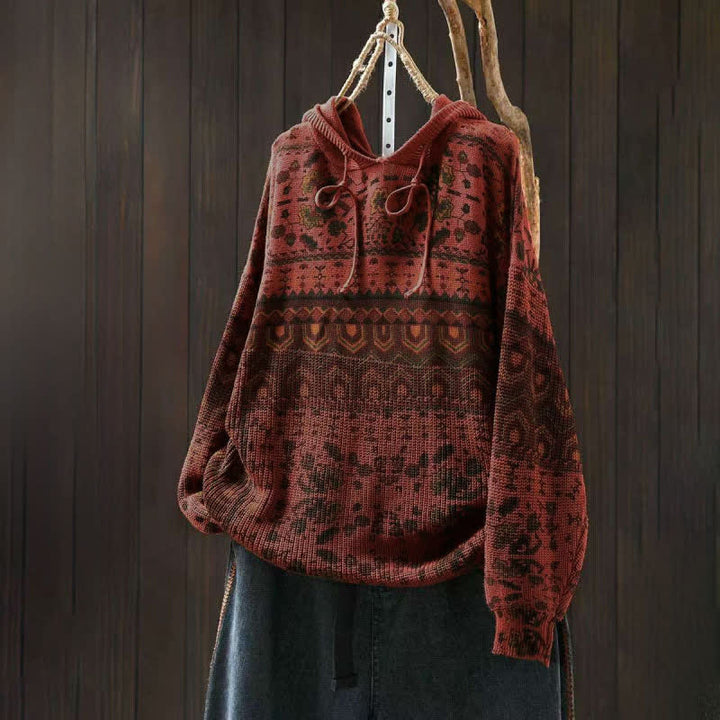 Buddha Stones Fall Striped Geometric Flowers Cotton Women's Long Sleeve Pullover Knitted Hoodie - Tomato - US4-6，UK/AU8-10，EU36-38 (F) - image 2