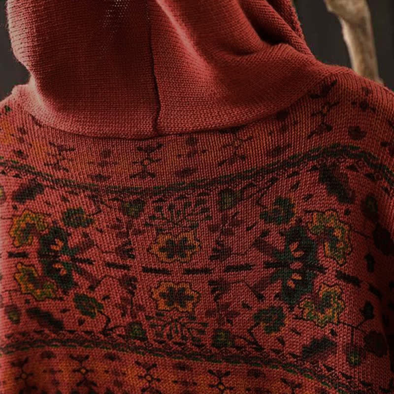 Buddha Stones Fall Striped Geometric Flowers Cotton Women's Long Sleeve Pullover Knitted Hoodie - image 6