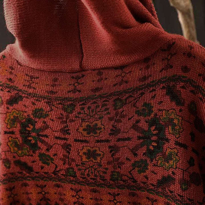 Buddha Stones Fall Striped Geometric Flowers Cotton Women's Long Sleeve Pullover Knitted Hoodie - image 6
