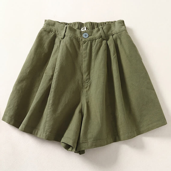 Buddha Stones Summer Casual Minimalist Button-Up Solid Women's Shorts With Pockets - OliveDrab - US8-10, UK/AU12-14, EU40-42 (2XL) - image 2