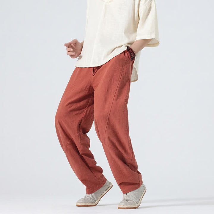 Buddha Stones Spring Summer Casual Minimalist Drawstring Solid Linen Long Pants Men's Straight Leg Pants With Pockets - image 22