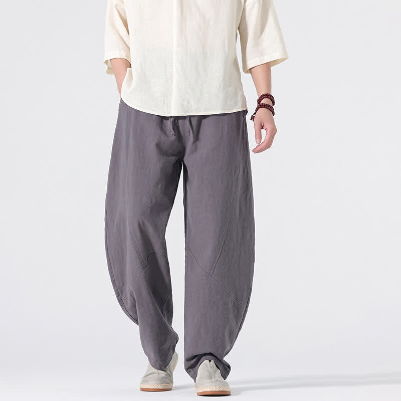 Buddha Stones Spring Summer Casual Minimalist Drawstring Solid Linen Long Pants Men's Straight Leg Pants With Pockets - image 1