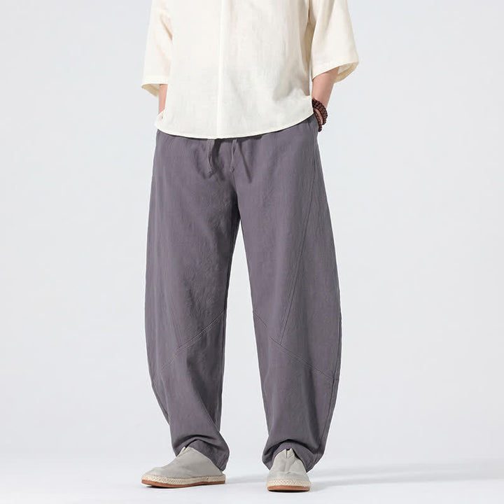 Buddha Stones Spring Summer Casual Minimalist Drawstring Solid Linen Long Pants Men's Straight Leg Pants With Pockets - image 3