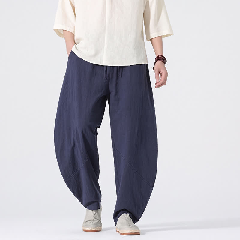 Buddha Stones Spring Summer Casual Minimalist Drawstring Solid Linen Long Pants Men's Straight Leg Pants With Pockets - image 11