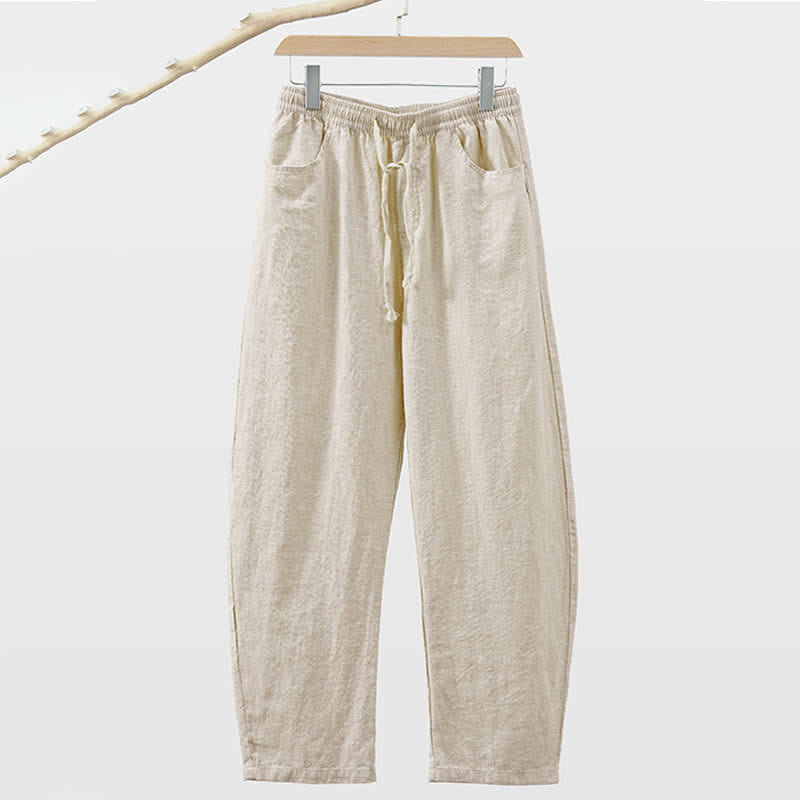 Buddha Stones Spring Summer Casual Drawstring Solid Ankle Pants Men's Straight Leg Pants With Pocket - AntiqueWhite - US/UK/AU46，EU56 (5XL) - image 0