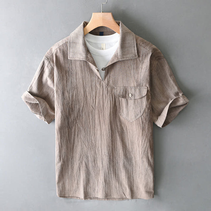 Buddha Stones Summer Casual Washed Solid Men's Short Sleeve Shirts With Pocket - Tan - US/UK/AU44，EU54 (4XL) - image 9