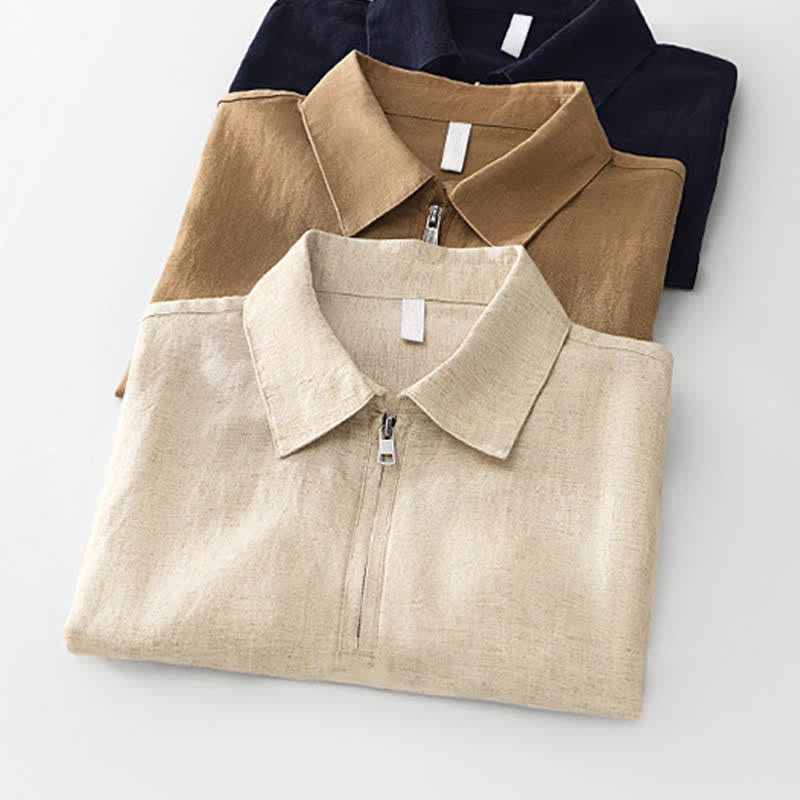 Buddha Stones Summer Casual Minimalist Quarter Zip Solid Men's Short Sleeve Shirts - image 22