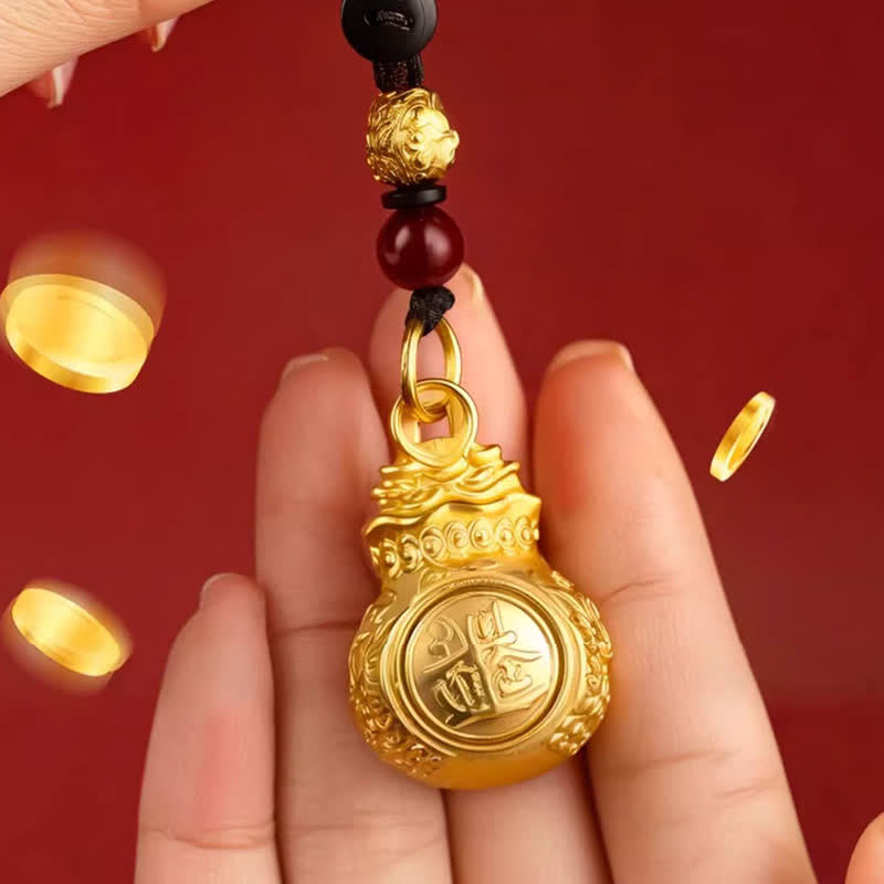 Buddha Stones "Make A Fortune Every Day" Golden Tone Copper Chinese Zodiac Fortune Money Bag Coins Keychains - image 3