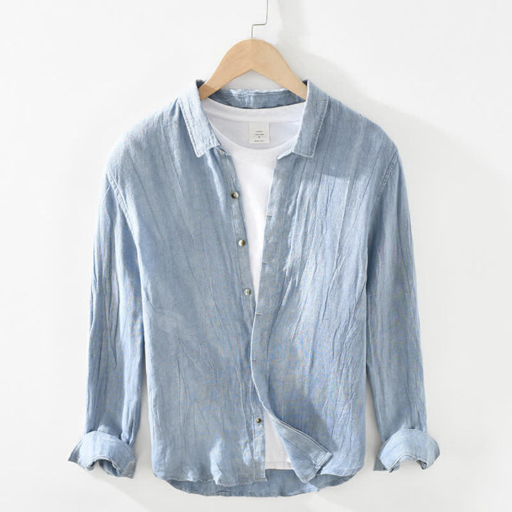Buddha Stones Spring Casual Button-Up Solid Linen Men's Long Sleeve Shirts - LightSteelBlue - US/UK/AU42，EU52 (3XL) - image 14