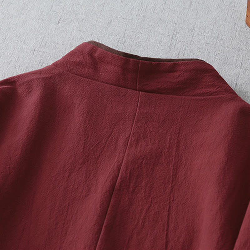 Buddha Stones Spring Fall Vintage Tang Style Knot Button V-Neck Solid Women's Kimono - image 3