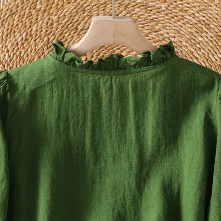 Buddha Stones Spring Summer Boho Button-Up Solid Women's Long Sleeve Shirts - image 3