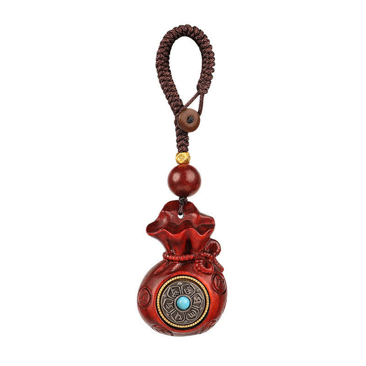 Buddha Stones Red Sandalwood Money Bag Om Mani Padme Hum Wisdom Fortune Keychains - image 6