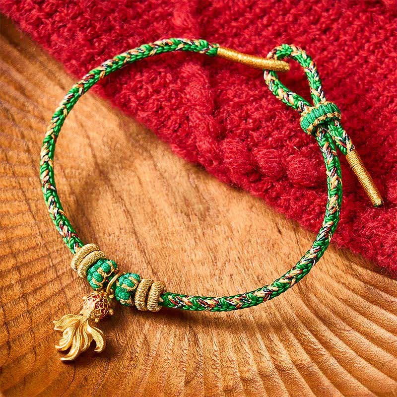 Buddha Stones Hand-Woven Red Koi Fish Luck Green Rope Bracelet - image 1