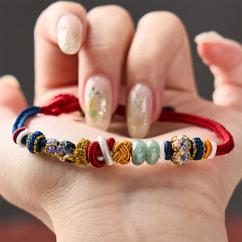 Buddha Stones Hand-Woven Peach Blossom Luck Jade Beads Red Navy String Bracelet - image 4