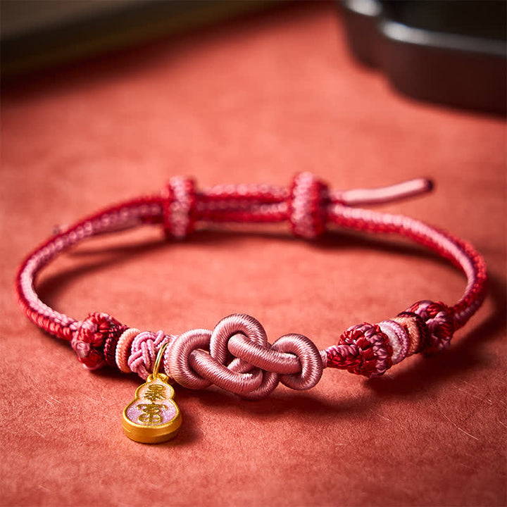 Buddha Stones Hand-Woven "Get Rich Quickly" Gourd Strength Pink String Bracelet - image 2