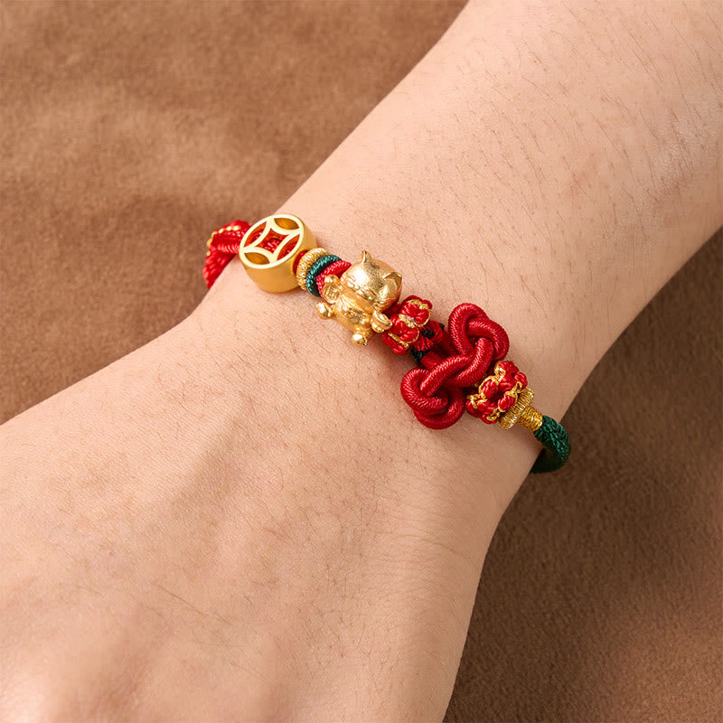Buddha Stones Golden Lucky Cat Red String Protection Braided Bracelet - image 13