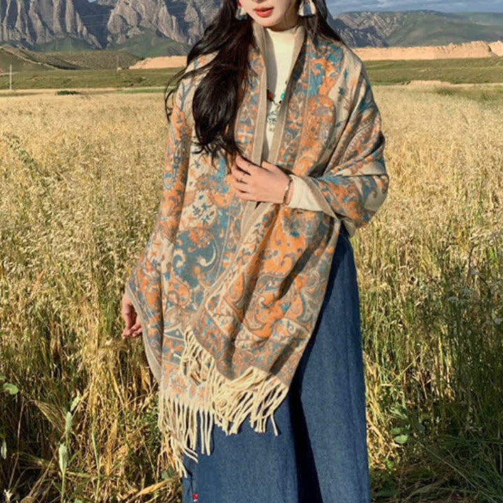 Buddha Stones Tibetan Flower Branch Tassel Shawl Cozy Travel Scarf Wrap - image 5