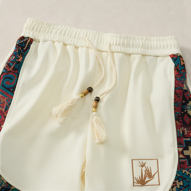 Buddha Stones Summer Boho Drawstring Elastic Waist Geometric Trim Men's Shorts With Pockets - image 20