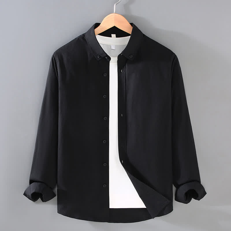 Buddha Stones Spring Fall Casual Minimalist Button-Up Solid Cotton Men's Long Sleeve Shirts - Black - US/UK/AU42, EU52 (3XL) - image 8